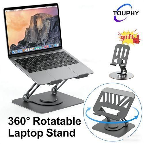 Adjustable Rotating Laptop Stand for Desk Metal Foldable Laptop Tablet Stand Gift with A Phone Holder - Black