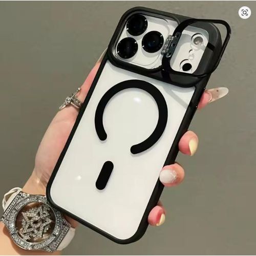 IPHONE 17 Pro Max Cover with Ultra Invisible Metal Holder/ Support Transparent Magnetic Mobile Phone Case with Three Camera Lens for Protection