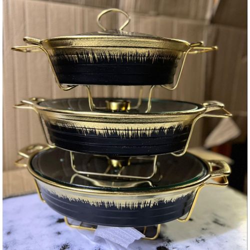3-Piece Black & Gold Ceramic Chafing Dish Set