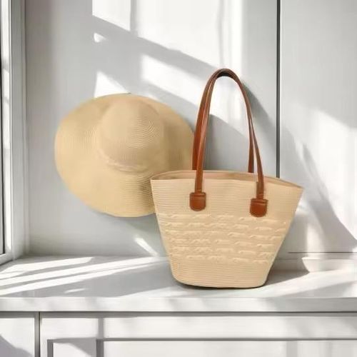 Brown and cream Beach Bag + Summer Hat Set – Stylish, Spacious & Perfect for Travel