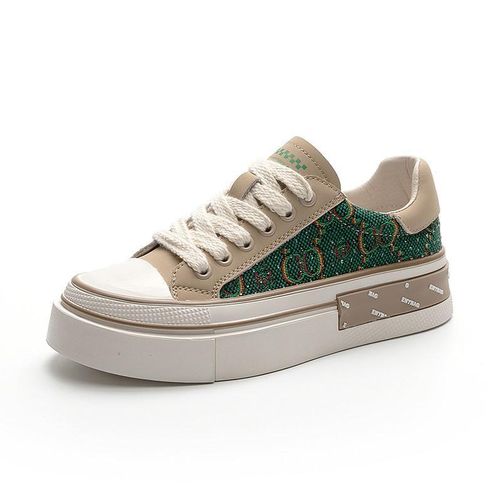 Womens Designer-Inspired Platform Sneakers Beige Green Casual Lace-Up Shoes