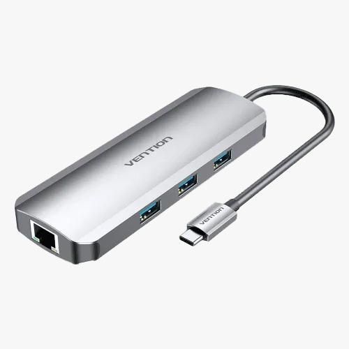 USB C Multi-function 7 in 1 Docking Station USB-C to HDMIUSB 30 x3SDTFPD Docking Station Gray 015M Aluminum Alloy Type