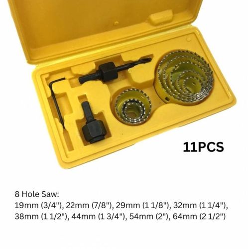 11pc Hole Saw Set for wood holesaw (19mm - 64mm)