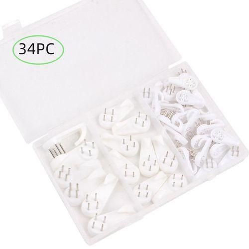 34Pcs Picture Hooks for Hard Wall Pictures Traceless Wall Hooks Invisible Hooks Hanging Hooks No Drilling Picture Hangers for Hard and Drywall Walls for Hanging Pictures Watches Frames