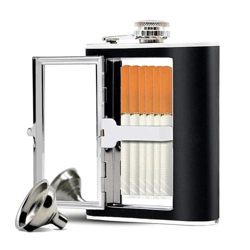 Stainless Steel Hip Flask with Hidden Cigarette Storage Compartment Portable Travel Flask