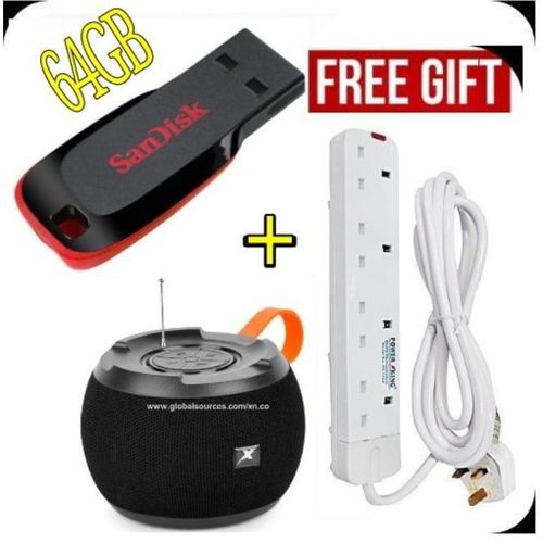 USB Flash Disk Drive 64GB Pen Drive + Free Excellent Super-Bass Bluetooth speaker For phones, laptops & 4 Way Extension Cable