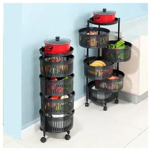 Multi-Layer Rotating Kitchen Storage Rack With Wheels