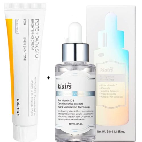 Pore & Dark Spot Brightening Face Cream + Dear Klairs Freshly Juiced Vitamin Drop Pure Vitamin C Serum. Moisturizes, Brightens dull skin, Soothes Irritation, Acne, Redness, Fades Dark Spots, Pigmentations, Wrinkles, Firms, Evens & is anti-aging