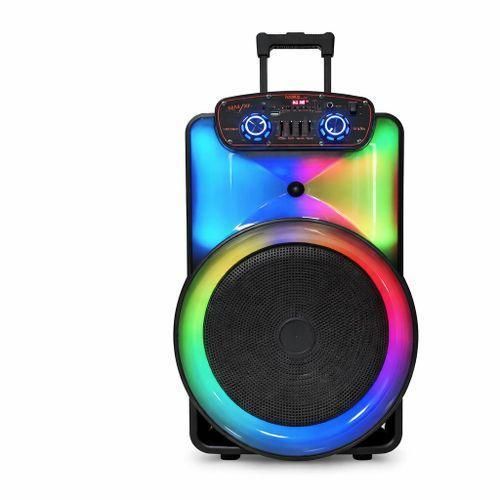 PM1518 15 Inch Rechargeable Party Trolley Speaker With 2 Microphones, Bluetooth, Usb Mp3 Playback, Led Lighting,