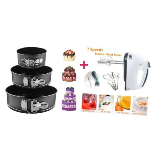 Electric Hand Mixer & 3-Piece Non-Stick Baking Set - Black