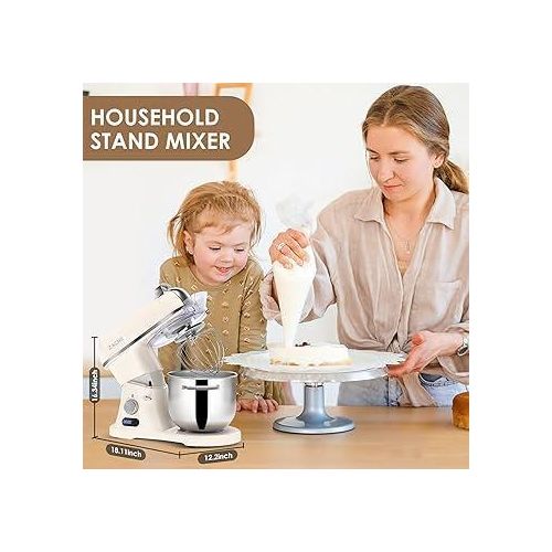 Stand Mixer with 6L Stainless Steel Bowl, 1200W High Power, 6 Speeds with Turbo Function, Dough Hook, Whisk, and Beater Attachments