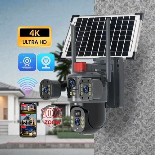 8W High Efficiency Solar Panel Energy Saving System V380 Pro App 12MP Ultra HD 4G PTZ Rotating Multiple Lens COLORED night vision Loud Siren Alarm Outdoor Security Solar Camera