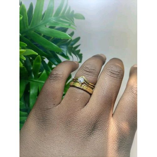 Classical Stainless Steel Solitaire Double Wedding ring Engagement ring Proposal Statement Ring with (free gift box)