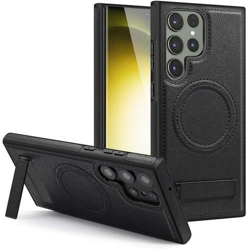 Galaxy S23 Ultra Case Leather with stand, Luxury Cover for Men Women, Protective Slim Kickstand Shockproof Phone Cases for Samsung S23 Ultra