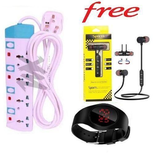 Power King Heavy Duty Best 4-Way Power Extension with Long Cable Free Neckband Bluetooth Earphones watch