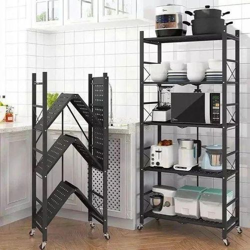 Multifunctional 5 Tier Foldable Metallic Kitchen Rack