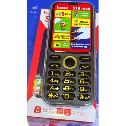 S18 Max – 4 SIM, 3000mAh Big Battery, Dual Torch, 2.8” Display Keypad Phone