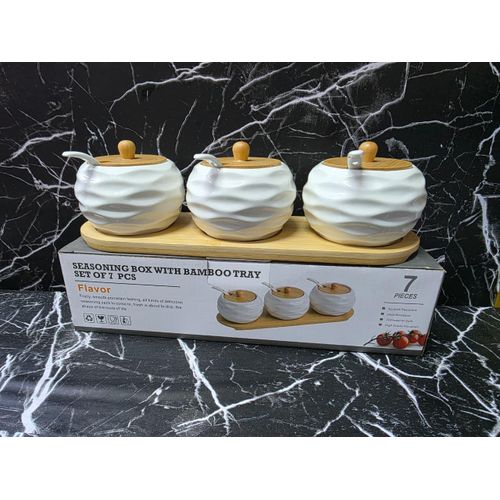 4-Piece Heavy-Quality Ceramic Canister Set with Bamboo Lids