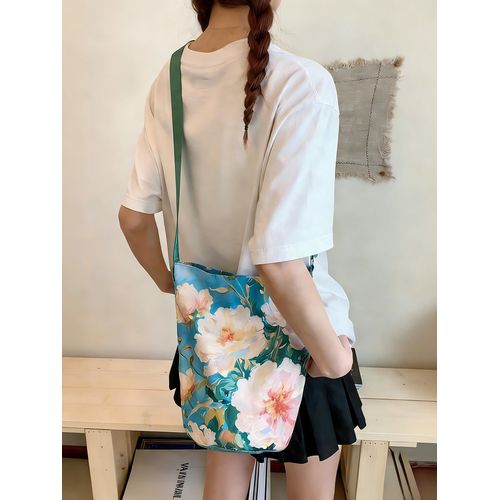 Blue Flowers Full of Vitality Large Capacity Crossbody Bag Handbag