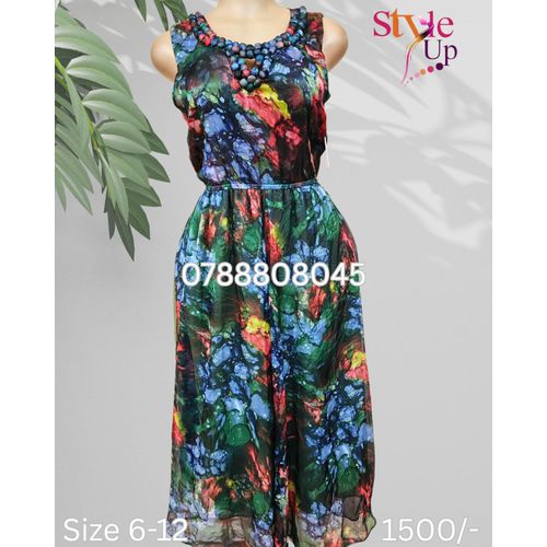 Floral Chiffon Maxi Dress Elastic Waist Sleeveless Classy Exquisite Elegant