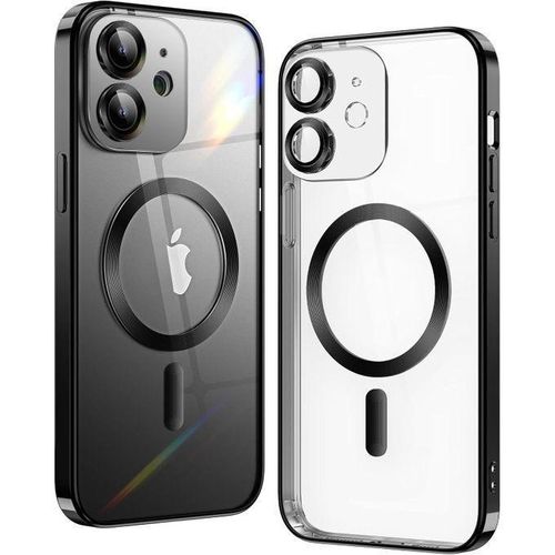 Black Electroplated Clear Case With Magnet, Compatible With Magsafe, Supports Wireless Charging, Case Cover for iPhone 11