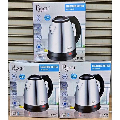 Electric Kettle REK-820-D 2L – 1500W Stainless Steel Cordless With 360° Swivel Base, Indicator Light And Auto Shut-Off