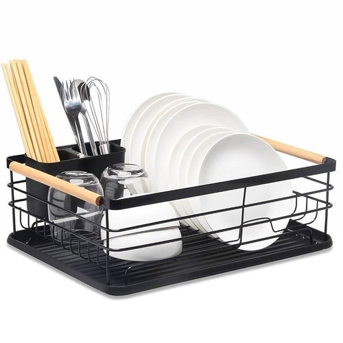 black dishrack with removable drip tray