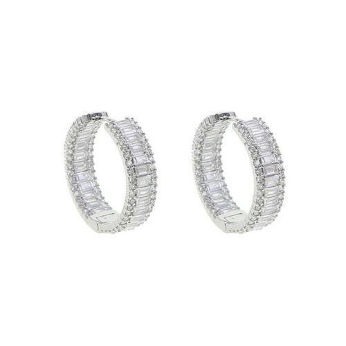 Bling Luxury Gold Color Iced Out Round Circle Rectangle CZ Earring Hiphop Cubic