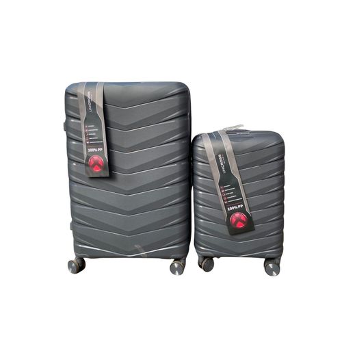 UNICROSS 2-Piece Luggage Set - 100 PP Unbreakable Hard Shell Suitcases Dark Grey Large 27 Checked-In 23kg 19 Cabin Size 8kg Combo Double Anti-Theft Zip 360 Silent Rubber Spinner Wheels