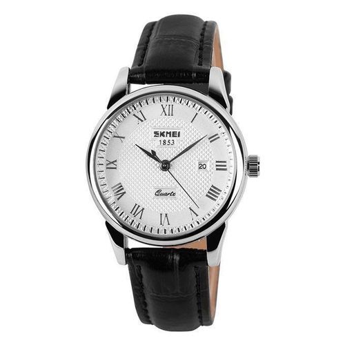 SKMEI 9058 Multifunctional Outdoor Fashion Waterproof Silver Shell Quartz Wrist Watch Women Style Black Face Black Strap