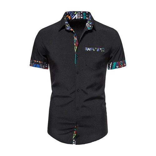 Men's black short sleeved Ankara shirt