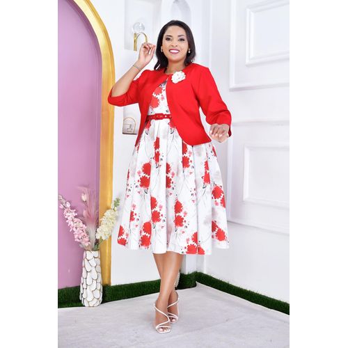 Plus Size Semi Turkey Red Skater Dress with a coat