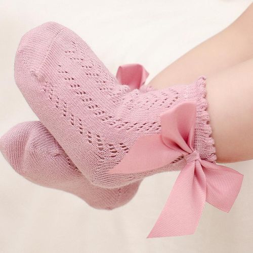 2022 Spanish Style Hollow Baby Socks Girls Socks Vintage Socks With Ribbon Bow For KidsSAGE 0-1