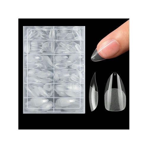 Almond 504 Pcs Soft Gel X Tips Press On Fake Nails Short Square Coffin False Art, Half Matte Clear