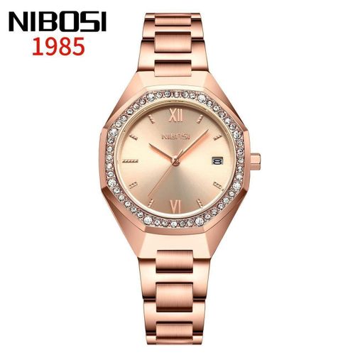 Rose Gold Crystal Bezel Quartz Wristwatch