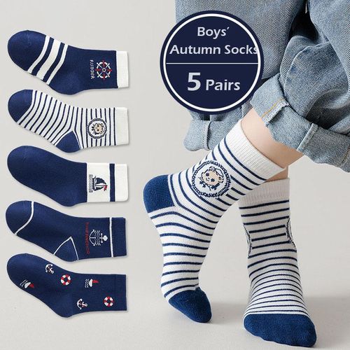 1-14T Kids Socks Spring Autumn Cotton Socks 5 Pairslot Soft Cotton Socks Calf Socks Little Big Boys Crew Sock5-8 years old