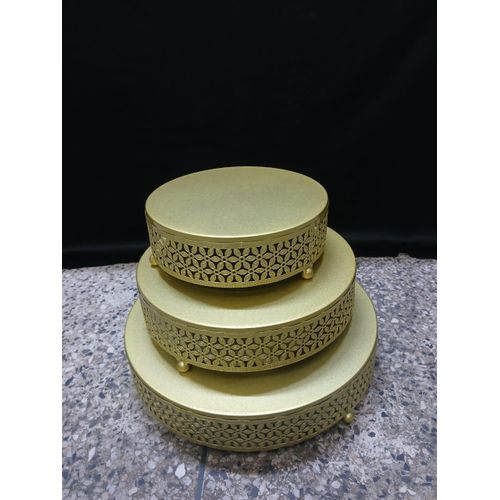 3PCS Crystal Golden Cake Stands Set Round Wedding Dessert Cake Stand Set