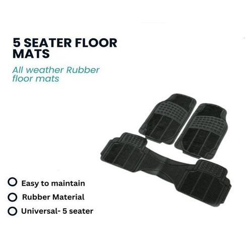 3 Piece Set of Conjoined Universal Customized All Weather Protection Rubber Mats for 5 Seater Cars SUVs Black Finish Rubber Car Floor Mats