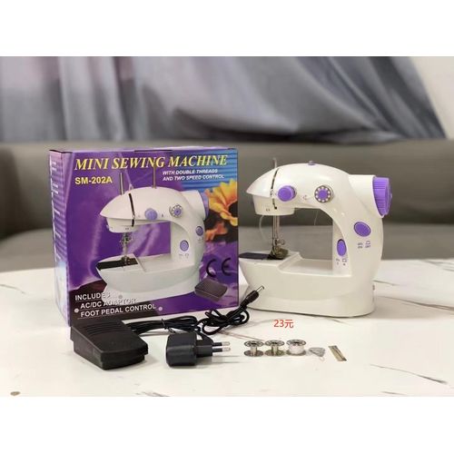 MINI SEWING MACHINE SM-202A WITH LIGHT, CUTTER & FOOT PEDAL – DOUBLE THREAD TWO SPEED CONTROL