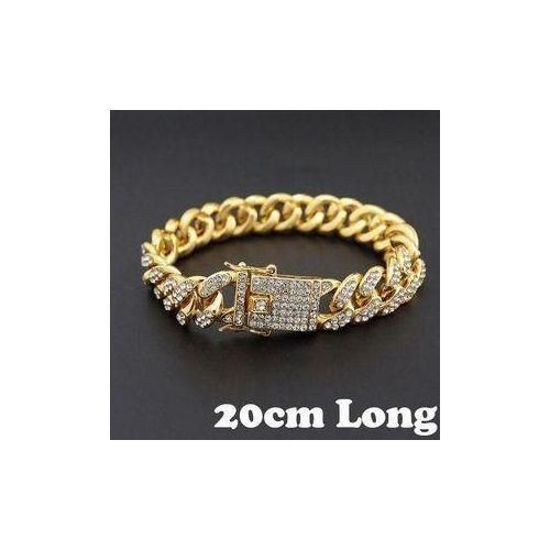New Luxury 12mm Iced Out Cuban Link Chain Bracelet For Women Men Gold Color Bling Rhinestone Bracelet