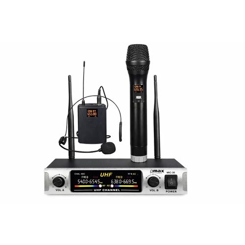 Pmax PMAX 30 UHF Wireless Karaoke Microphones – Handheld Mic with Headset Mic, Dual Antenna Receiver, Black