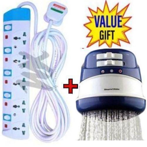 Power King TOP QUALITY 5 WAY POWER EXTENSION WITH LONG CABLE FOR ELECTRONIC DEVICES+ FREE HORIZON INSTANT HOT WATER SHOWER FOR FRESH AND SALTY WATER