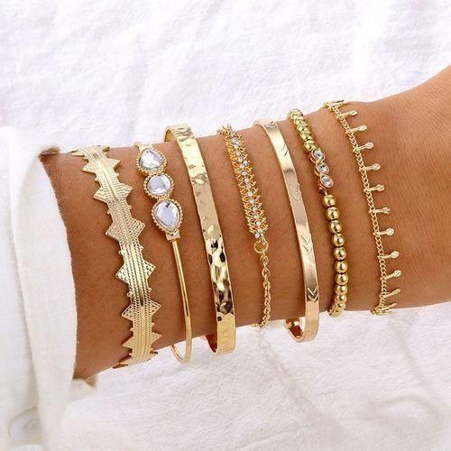 7 Pcs Bohemian Style Bracelets Set for Women - Gold