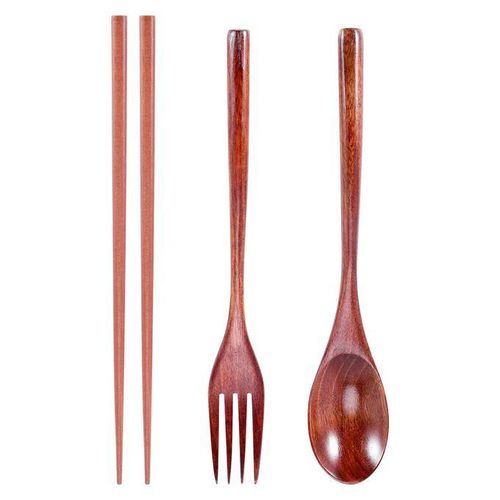 Wooden Cutlery Set Reusable Spoon Fork Chopsticks for Campi