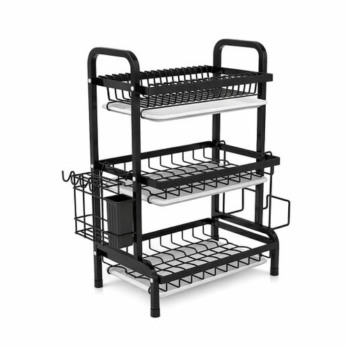 3-Tier Black Metal Dish Drying Rack and Drainer High Capacity Kitchen Organizer