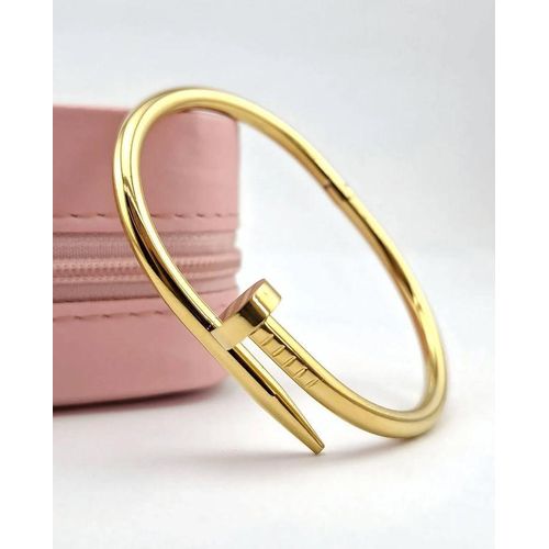 Minimalist Nail Bangle Bracelet – Gold Tone