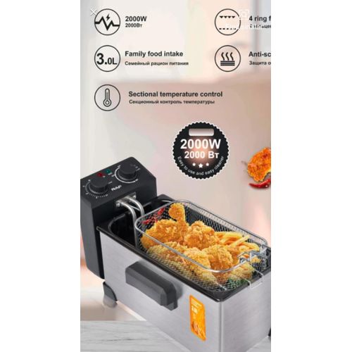 3-Liter Electric Deep Fryer for Home Use - Adjustable Temperature Control and Removable Frying Basket
