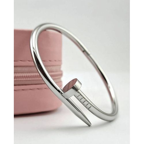 Minimalist Nail Bangle Bracelet – silver tone