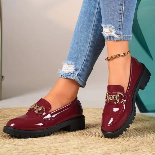 women's wet look chunky loafers