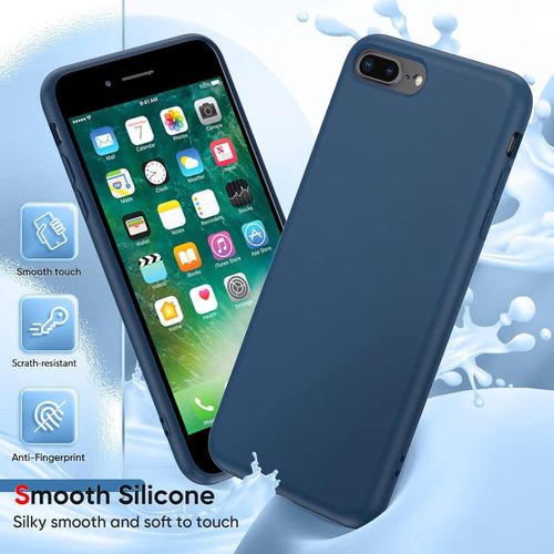 iPhone 7 Plus Phone Case, Navy Slim Liquid Silicone 3 Layers Full Covered Soft Gel Rubber Protective Cover